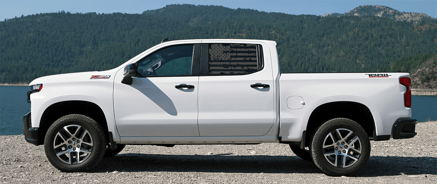 Silverado Crew Cab Rear Window Distressed US Flag Decal Set - J&J's Graphic Designs
