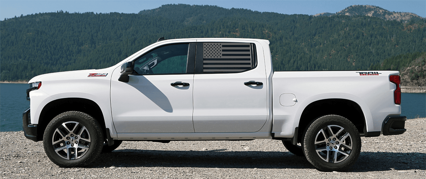 Silverado Crew Cab Rear Window US Flag Decal Set - J&J's Graphic Designs