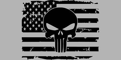 Rear Slider Window Distressed US Flag / Punisher Design - J&J's Graphic Designs