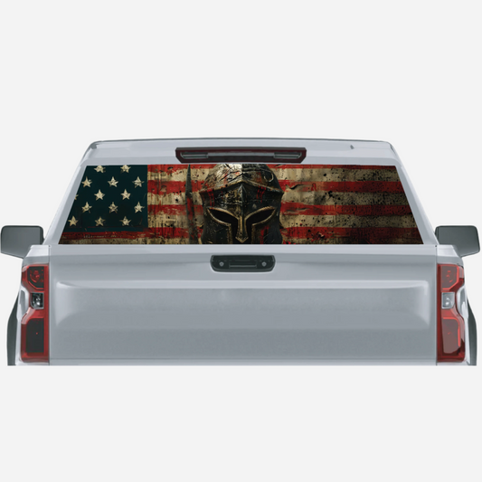 Distressed Spartan American Flag Rear Window Graphic
