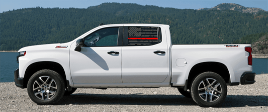 Silverado Crew Cab Rear Window Distressed Thin Red Line US Flag Decal Set - J&J's Graphic Designs